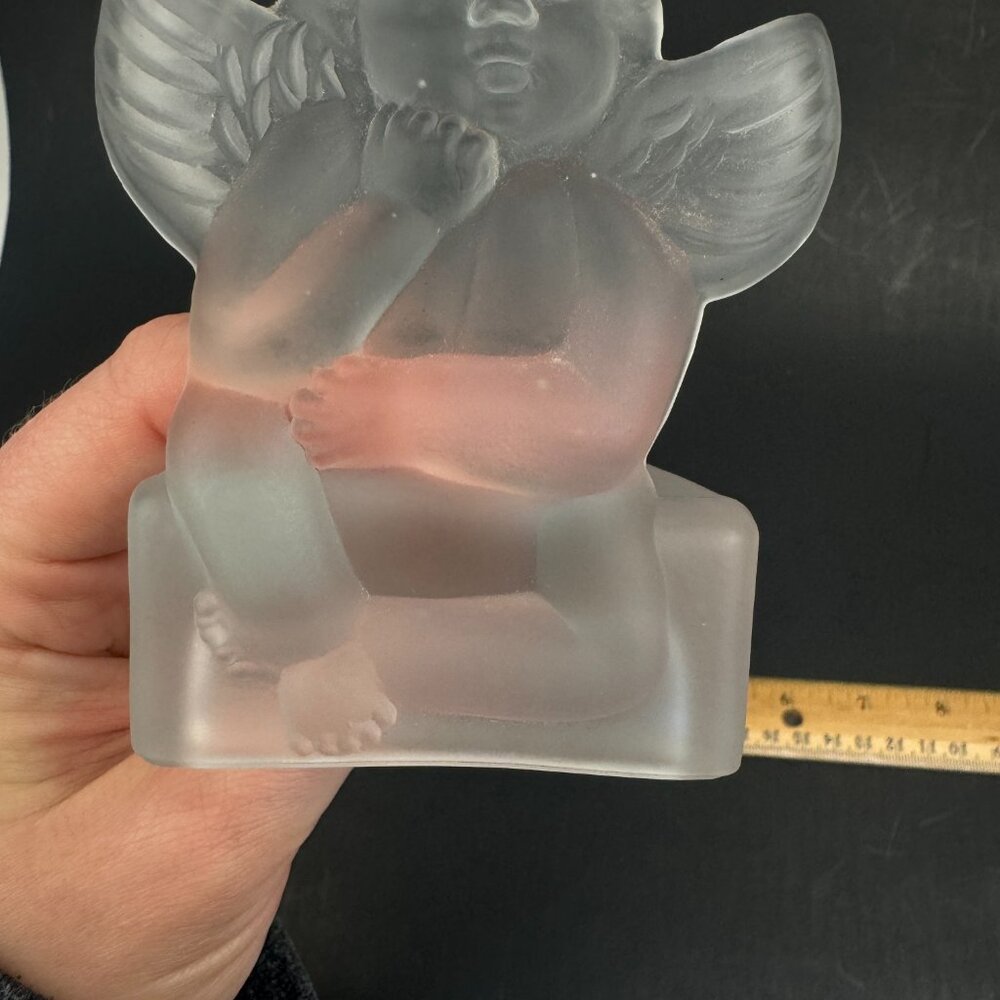 Vtg Penco Clear Frosted Glass Angel Cherub Tea Light Small Candle Holder Figure - Picture 8 of 11